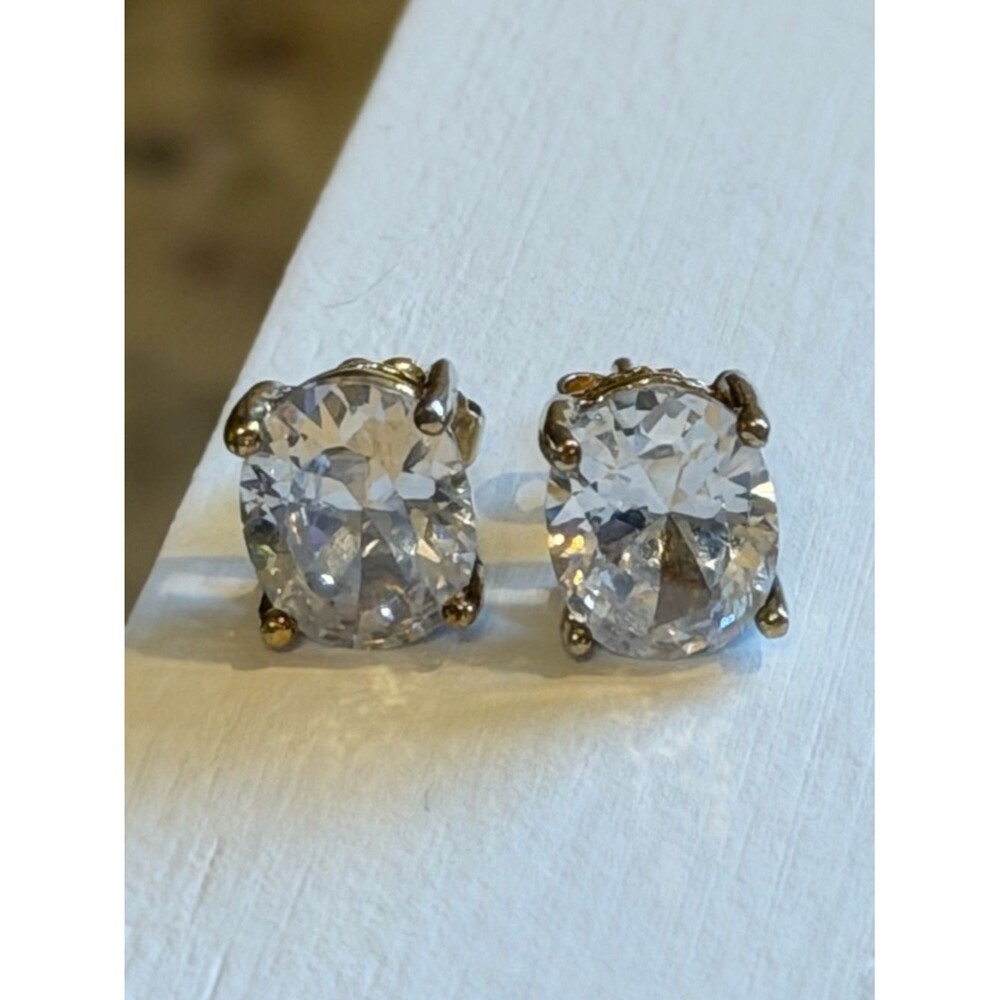 Gold Over Sterling Silver Cushion Cut Clear Stone Stud Earrings 925